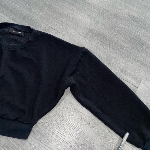 Reformation Sweatshirt Women's XS Hunter Cropped Pullover Long Sleeve Top Black - Picture 11 of 11